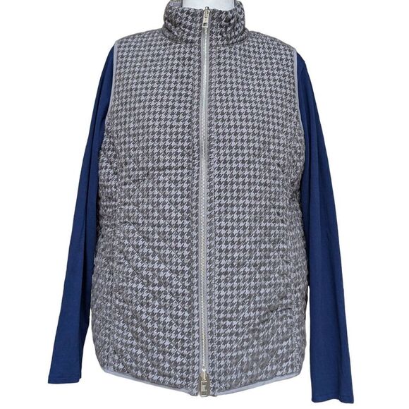 CHICO'S Reversible Gray Houndstooth Quilted Vest Jacket Side Pockets Size 12 14 - Picture 4 of 10